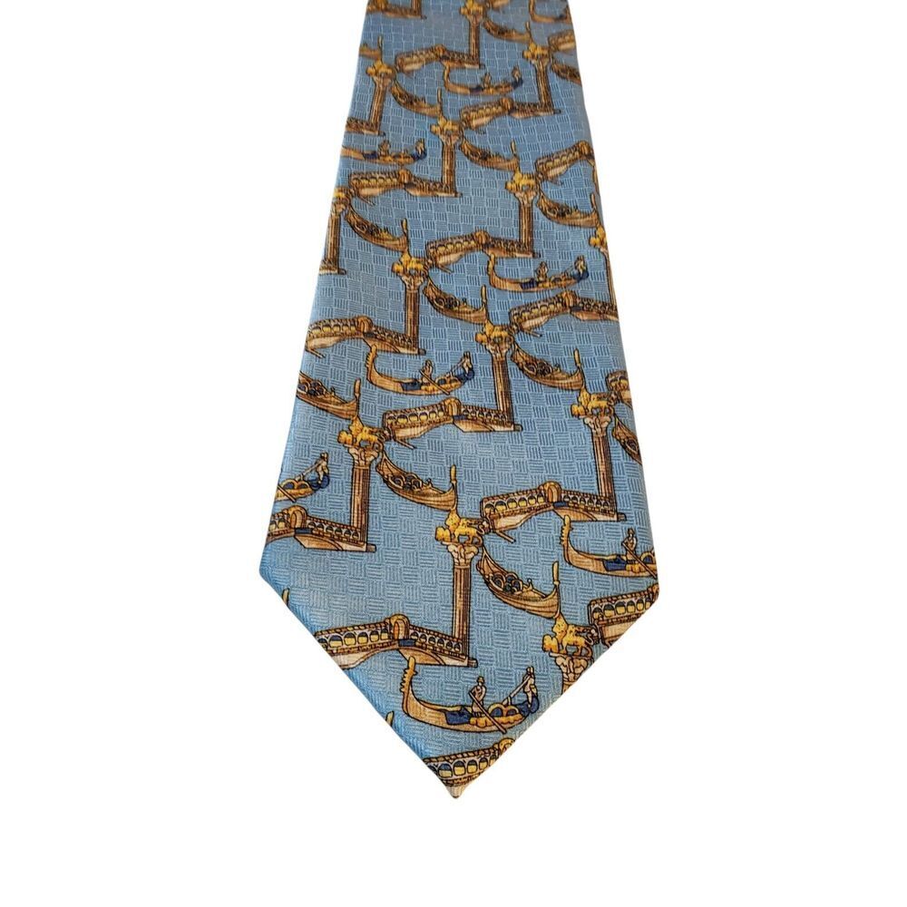 Trevisan Venezia Neck Tie Mens Designer Luxury Blue‎ Venice Bridges Gondolas